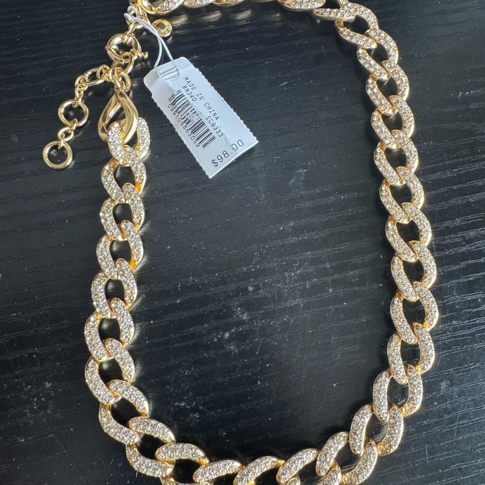 Gold Chain Necklace with Crystal Accents